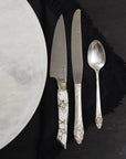 aura california aurochs steak knives with marble and gold hilt