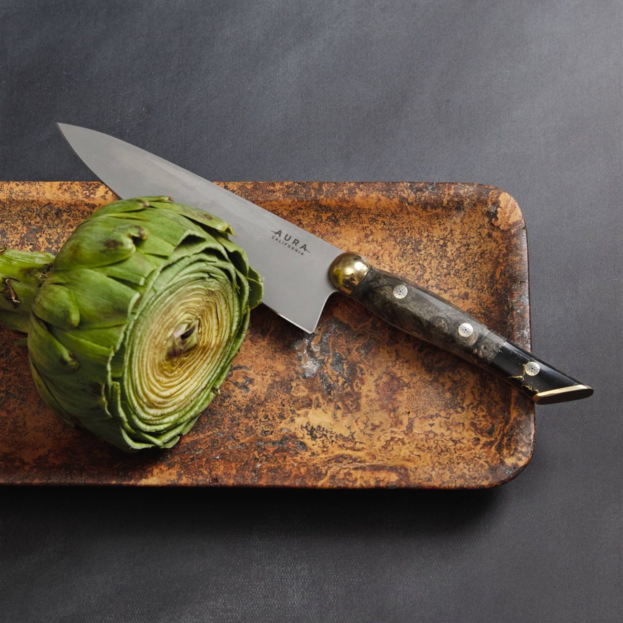 aura california buckeye and oro marble knife