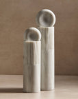 pair of totem sculpture made of white marble for decor