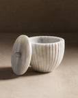 Small container with lid for bathroom or kitchen made from white marble