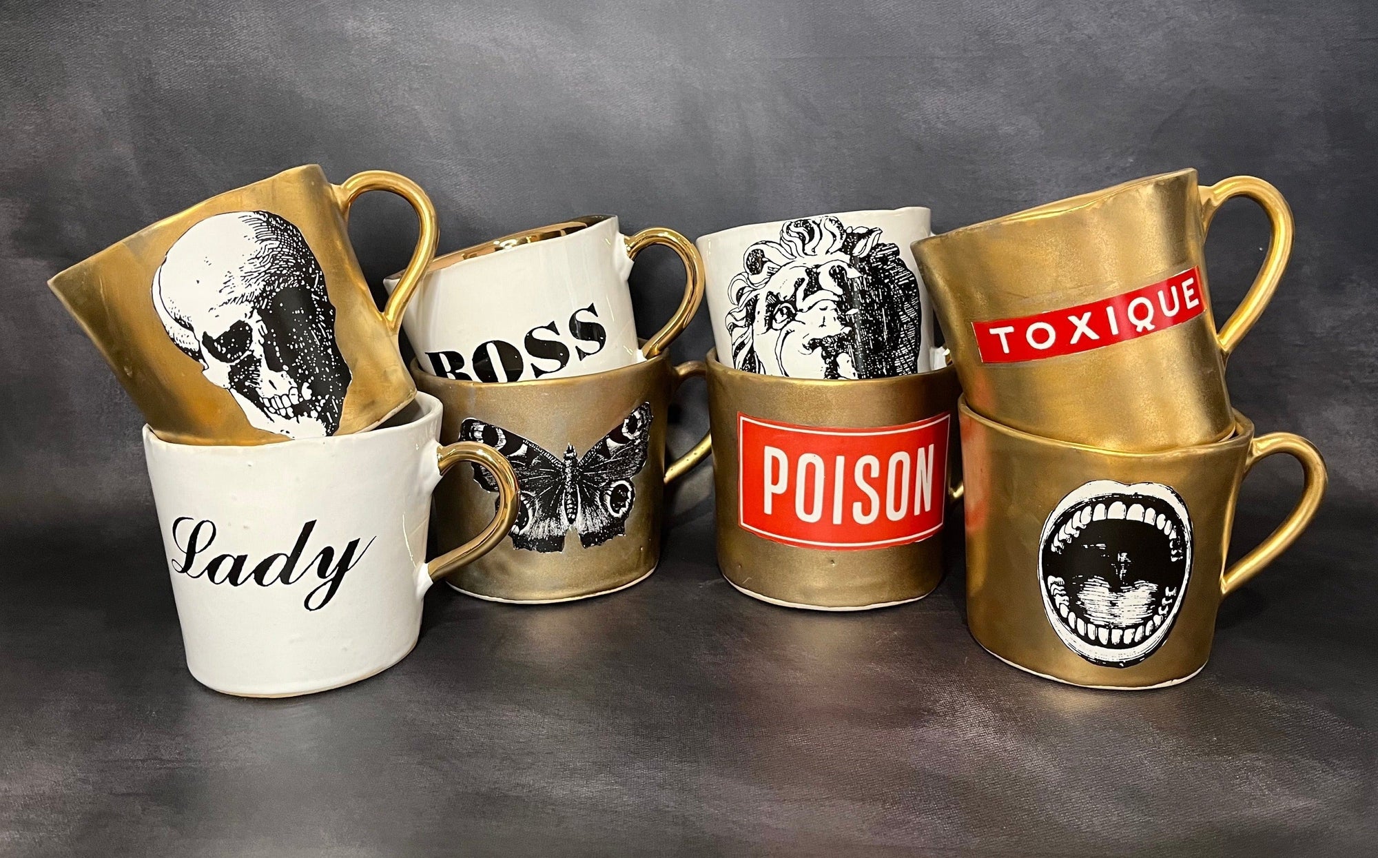 KUHN KERAMIK VERY BIG MATTE GOLD COFFEE CUP- POISON