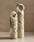 Stone totem sculpture pair made from green onyx