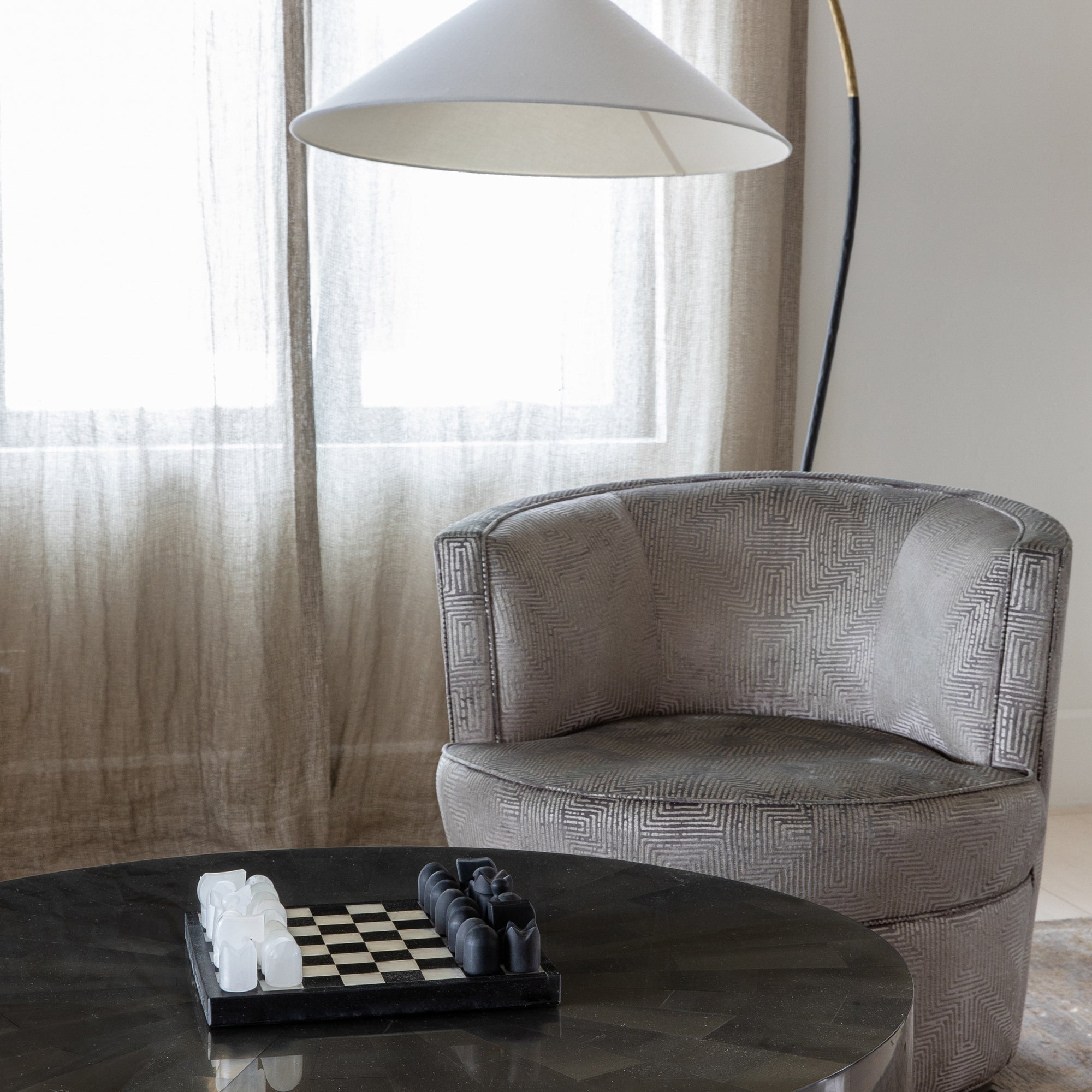 Studio H Collection Adonis Marble and Onyx Chess Set - Black Marble and Ivory Onyx