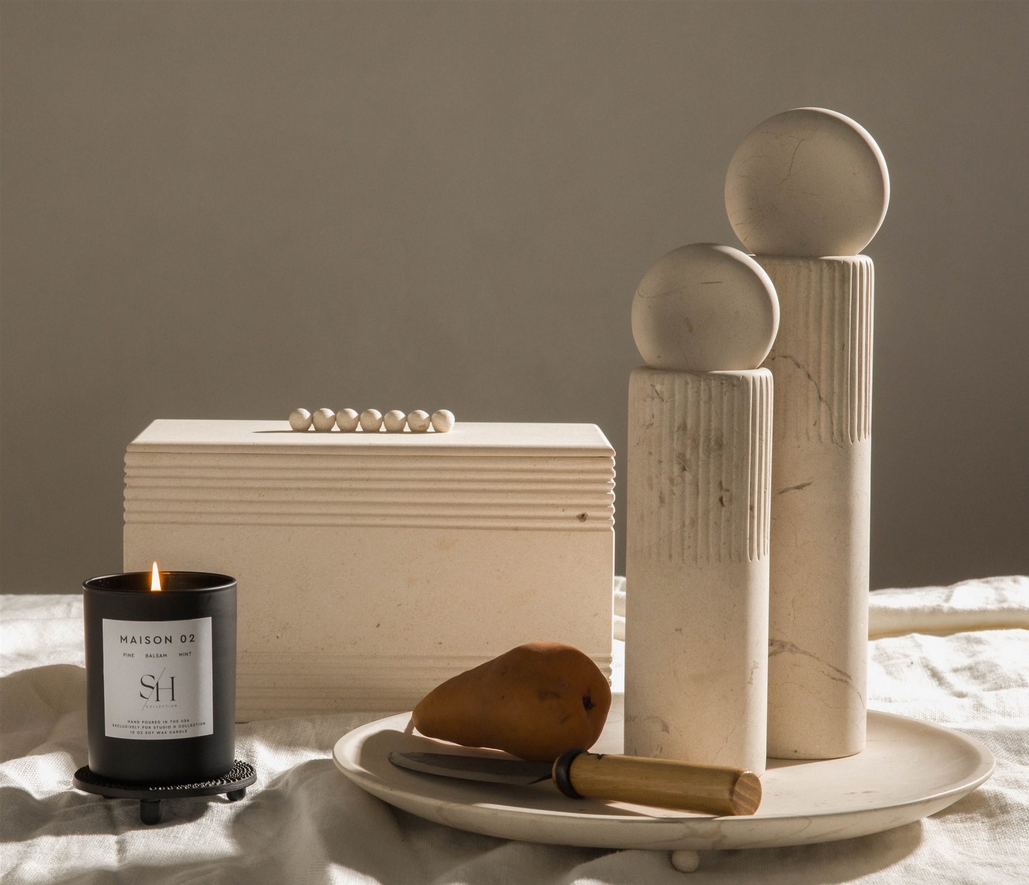Atlas Totem Sculpture - Small / Cream Limestone