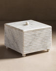 White marble square box with ribbing detail and lid for decor