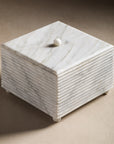 Ribbed square box made of white marble stone and lid.