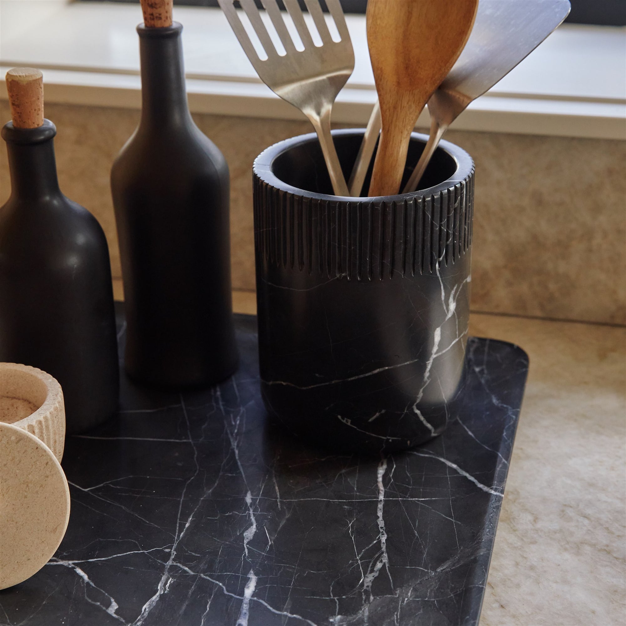 Julius Bottle and Utensil Holder - Black Marble
