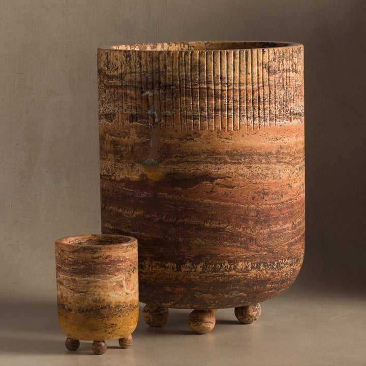 rust travertine vessel large and small