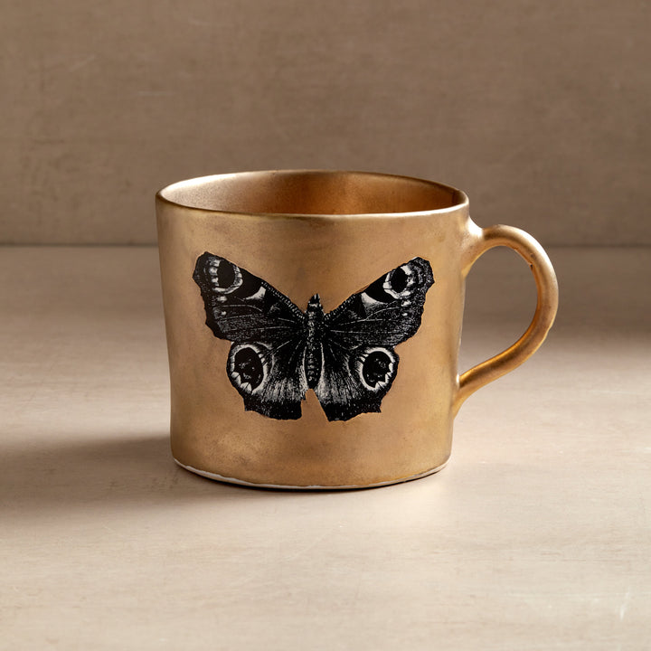 Gold Kuhn Keramik handmade coffee cup or mug with butterfly