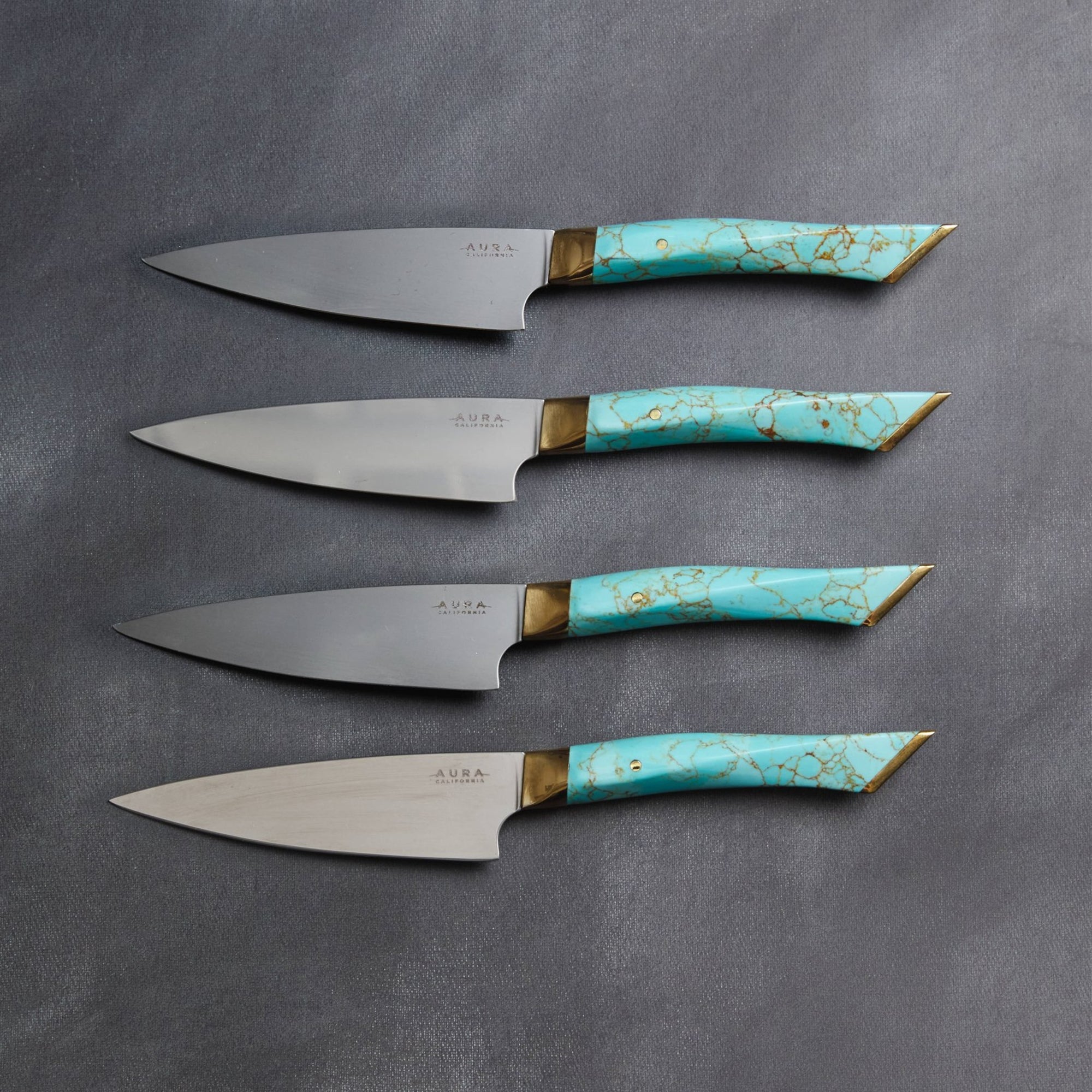 alta california steak knives with a turquoise handle.