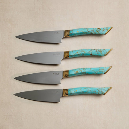 alta california steak knives with a turquoise handle.