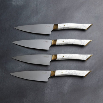 aura california aurochs steak knives with marble hilt