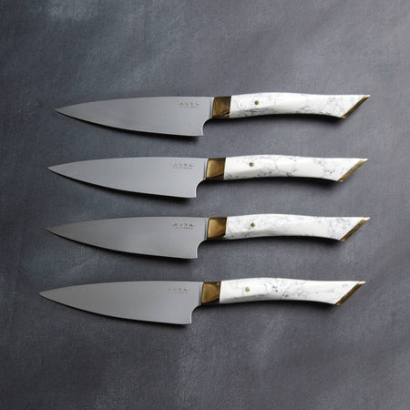 aura california aurochs steak knives with marble hilt
