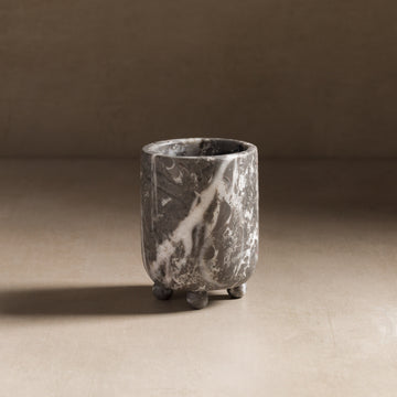 Small vessel made of grey marble for home decor