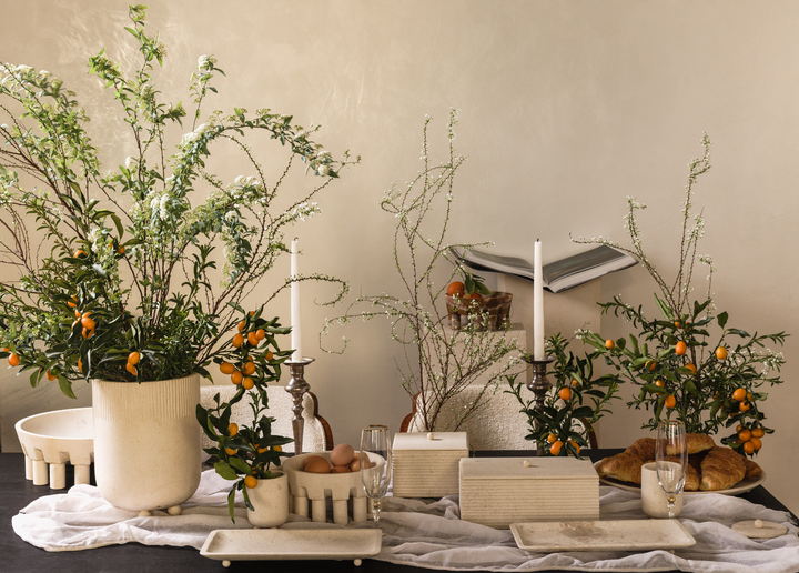 Limestone accessories for a brunch display