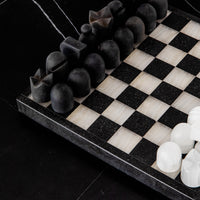 Studio H Collection Adonis Marble and Onyx Chess Set - Black Marble and Ivory Onyx