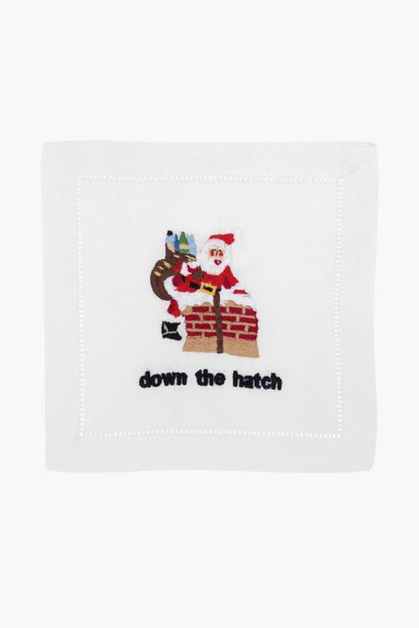 DOWN THE HATCH EMBROIDERED COCKTAIL NAPKIN - SET OF 4