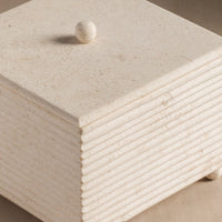 Studio H Collection Juno Ribbed Square Stone Box with Lid - Cream Limestone