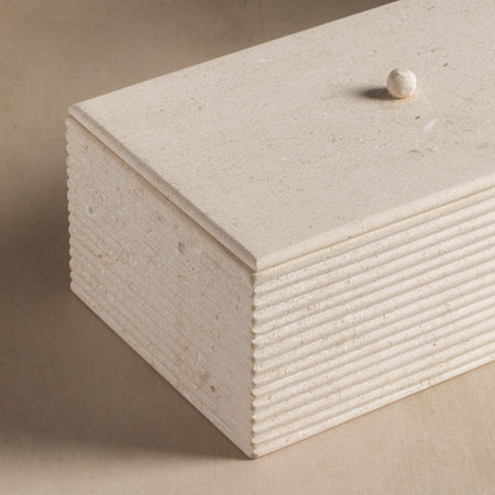 Studio H Collection Jupiter Ribbed Rectangular Stone Box with Lid - Cream Limestone