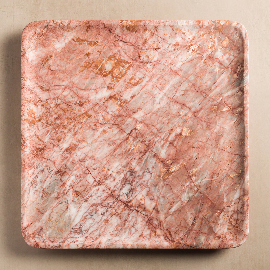 Livia Square Stone Tray - Rose Marble