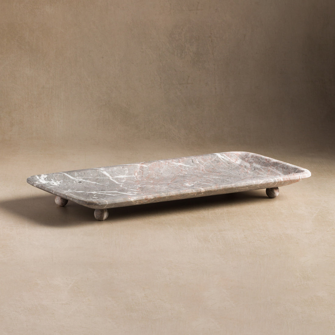 Lucia Rectangular Stone Tray - Grey Marble