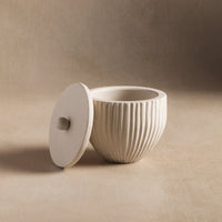 Studio H Collection Luna Ribbed Stone Container with Lid - Cream Limestone