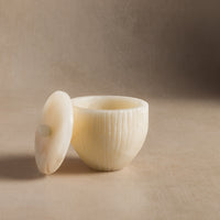 Studio H Collection Luna Ribbed Stone Container with Lid - Ivory Onyx