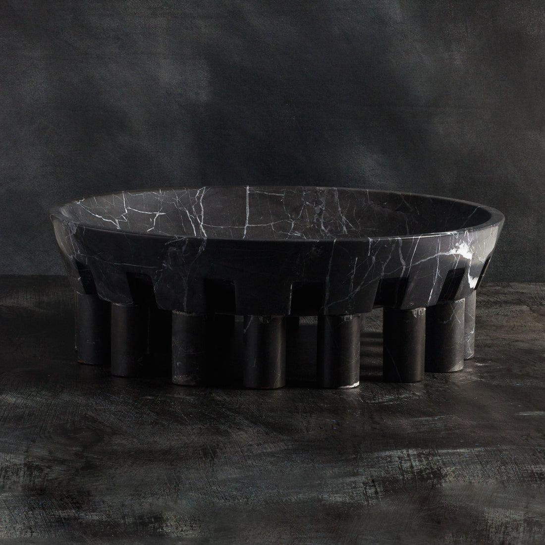 Studio H Collection Pomona Stone Footed Bowl Large - Black Marble