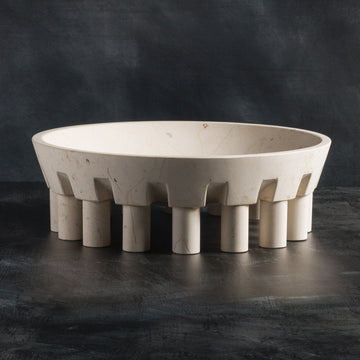 Studio H Collection Pomona Stone Footed Bowl Large - Cream Limestone