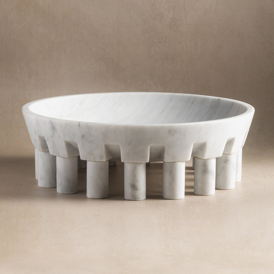 Studio H Collection Pomona Stone Footed Bowl Large - White Marble