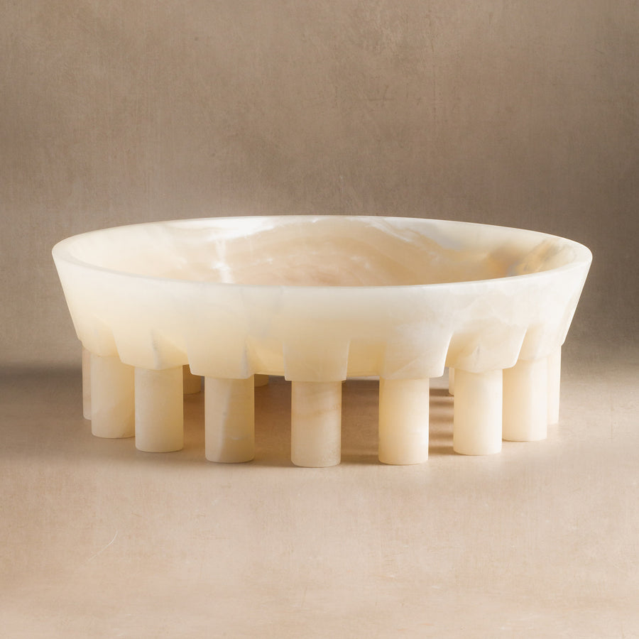 Studio H Collection Pomona Stone Footed Bowl Large - Ivory Onyx