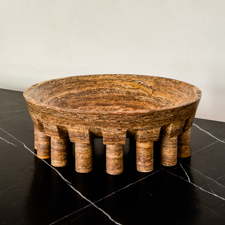 Studio H Collection Pomona Stone Footed Bowl Large - Rust Travertine