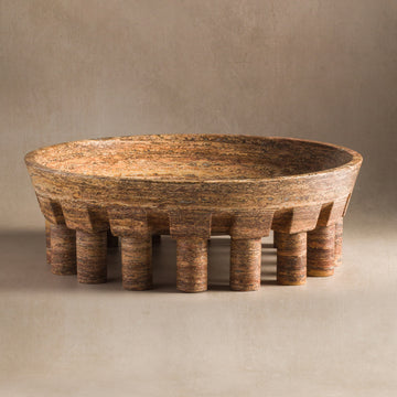 Studio H Collection Pomona Stone Footed Bowl Large - Rust Travertine