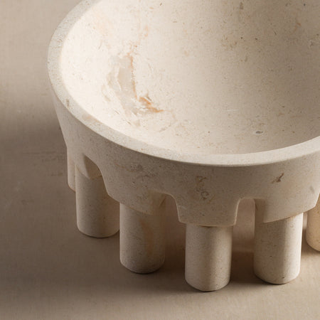 Studio H Collection Pomona Stone Footed Bowl Small - Cream Limestone