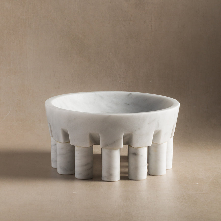 Studio H Collection Pomona Stone Footed Bowl Small - White Marble