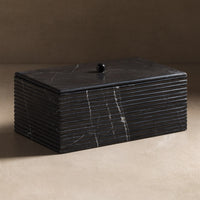 Jupiter Ribbed Rectangular Stone Box with Lid - Black Marble