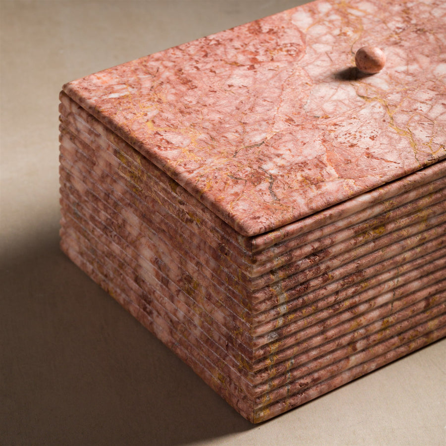 Studio H Collection Jupiter Ribbed Rectangular Stone Box with Lid - Rose Marble