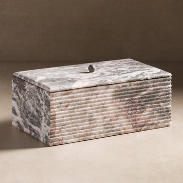 Studio H Collection Jupiter Ribbed Rectangular Stone Box with Lid - Grey Marble