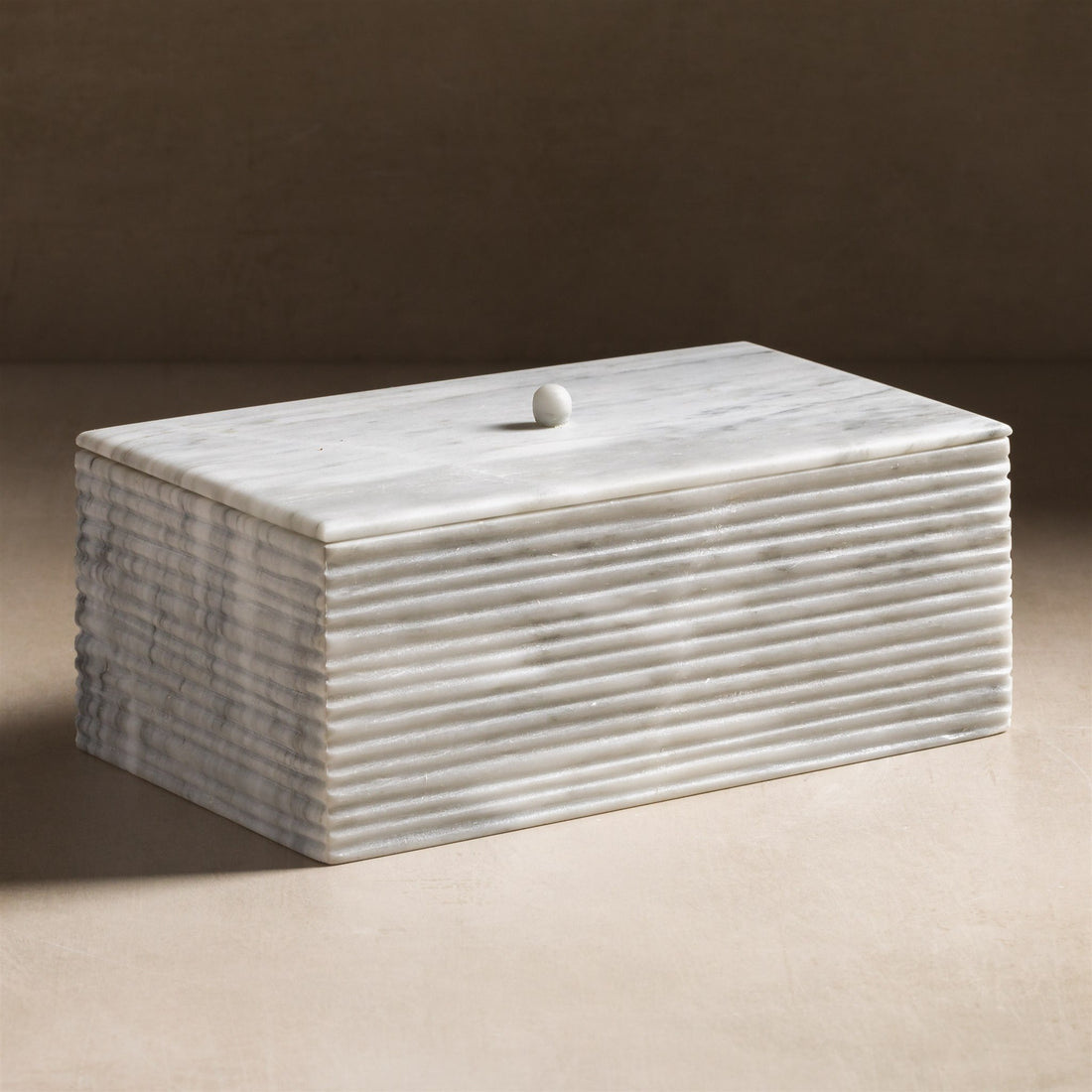 Studio H Collection Jupiter Ribbed Rectangular Stone Box with Lid - Gr