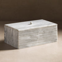 Jupiter Ribbed Rectangular Stone Box with Lid - White Marble