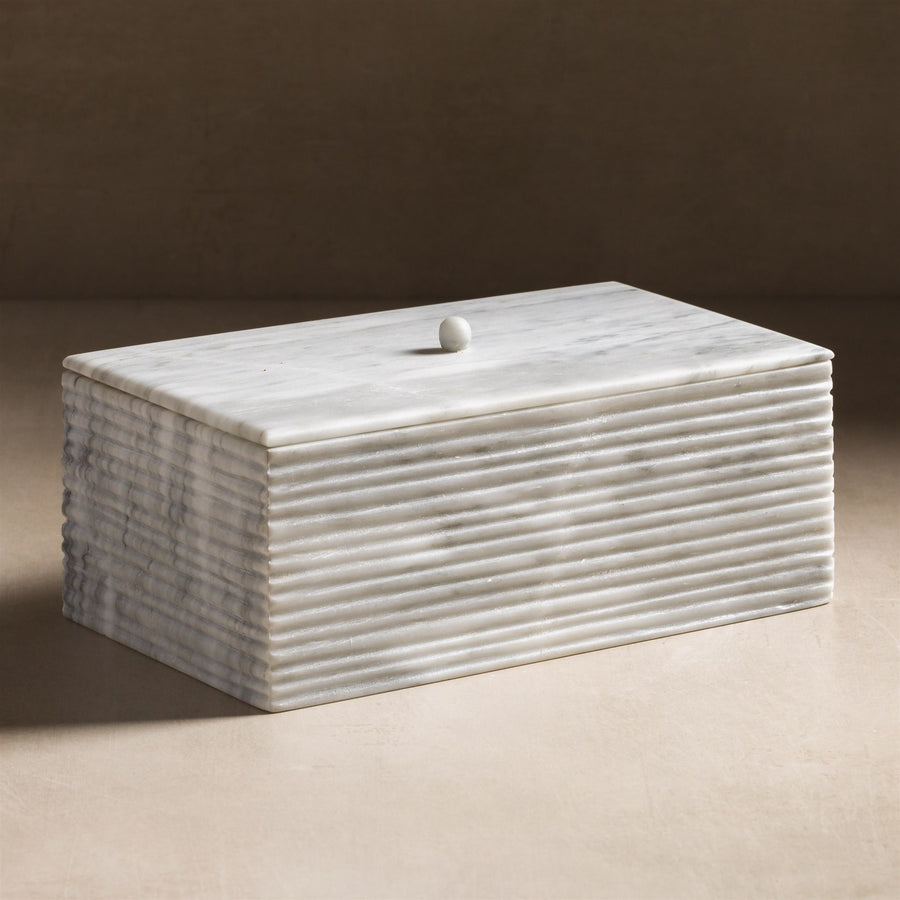 Studio H Collection Jupiter Ribbed Rectangular Stone Box with Lid - White Marble
