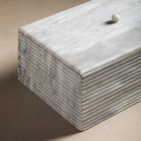 Jupiter Ribbed Rectangular Stone Box with Lid - White Marble