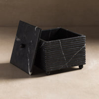 Studio H Collection Juno Ribbed Square Stone Box with Lid - Black Marble
