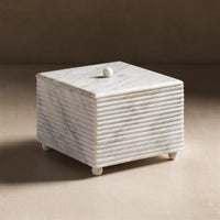 White marble square box with ribbing detail and lid for decor