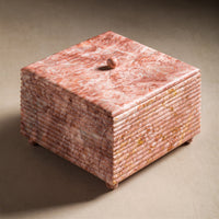 Studio H Collection Juno Ribbed Square Stone Box with Lid - Rose Marble