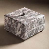 Studio H Collection Juno Ribbed Square Stone Box with Lid - Grey Marble